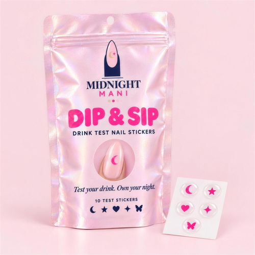 Midnight Mani Dip & Sip drink test nail stickers pouch and sticker sheet